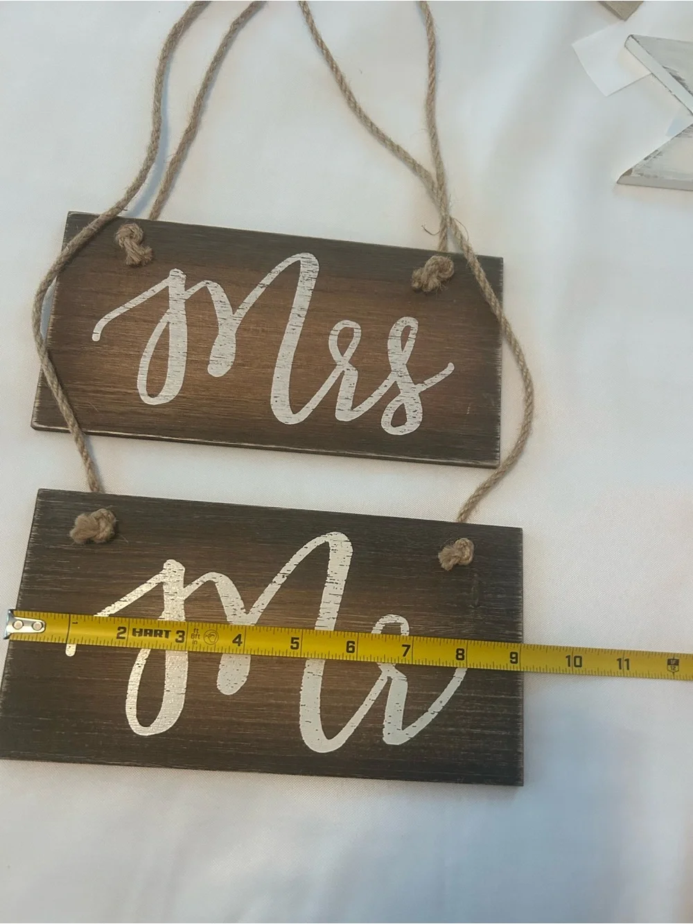 Rustic White & Brown Boho Outdoor Wedding Signs and Ribbon Garland Deco Bundle